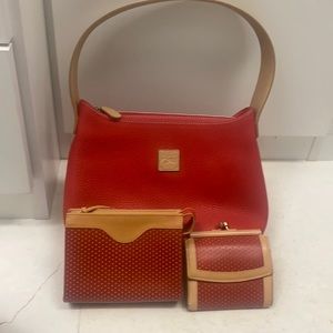 Dooney & Bourke red and tan handbag set
